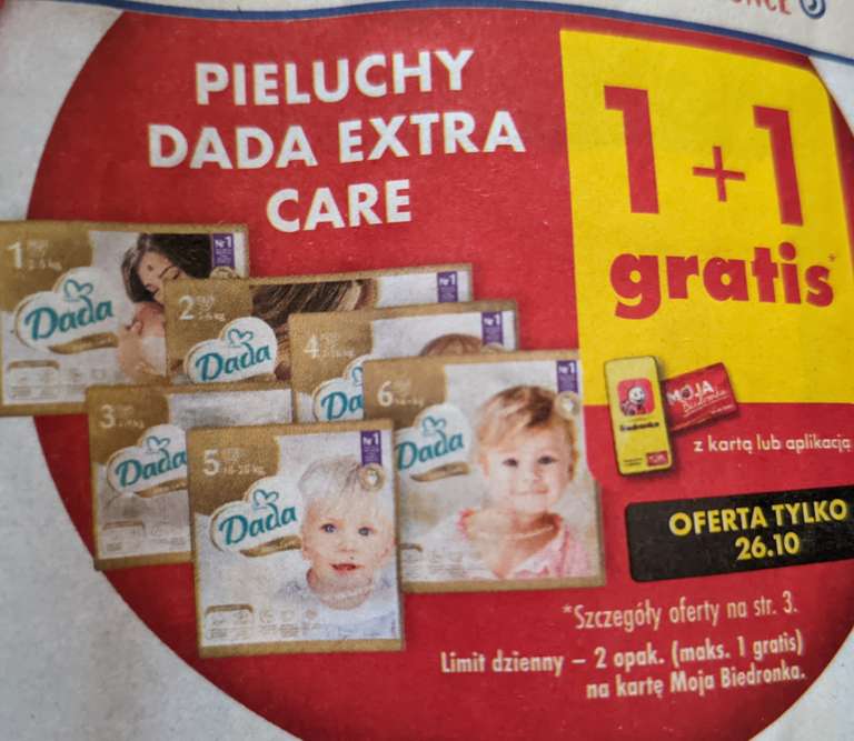 Pieluchy Dada extra care 1+1 gratis Biedronka