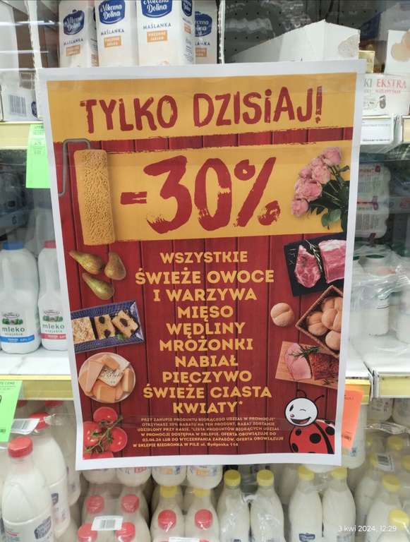 Biedronka -30% na wybrane artykuły spożywcze z powodu zamknięcia sklepu na ul. Bydgoskiej w Pile