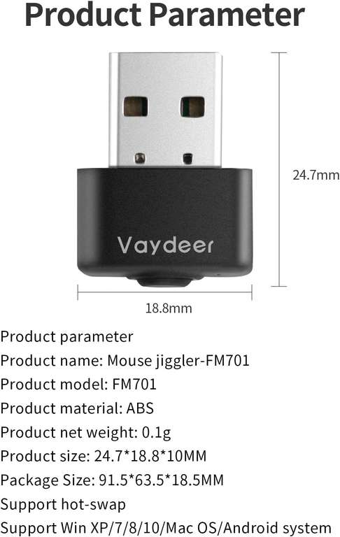 Vaydeer Mini Mouse Jiggler automatyczne poruszanie kursorem