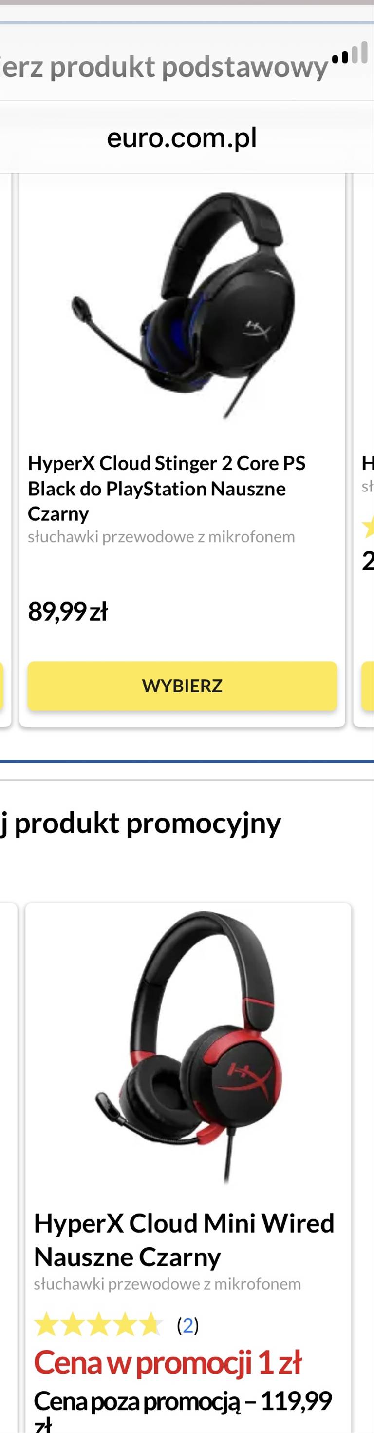Słuchawki HyperX Cloud Stinger 2 Core PS Black + mini Cloud za 1zł