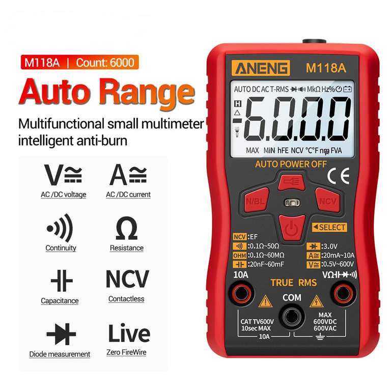 ANENG M118A Digital Mini Multimeter Tester with NCV Data Hold 6000counts US $7.18