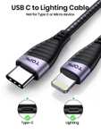 Kabel USB C do Lightning, TOPK 2-pak 1,8 m/2 m nylonowy kabel do szybkiego ładowania (certyfikat MFi) iPhone