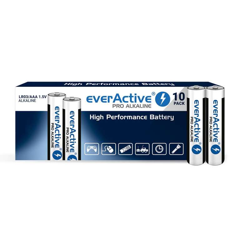 Baterie alkaliczne AAA everActive Pro 10 sztuk (4,49 zł z kuponem -2/4 Shopee)