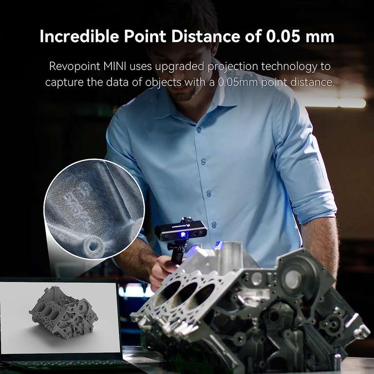 Revopoint MINI Skaner 3D - dokładność 0,02 mm - prędkość skanowania 10 FPS - przenośny skaner 3D do druku 3D - Standard