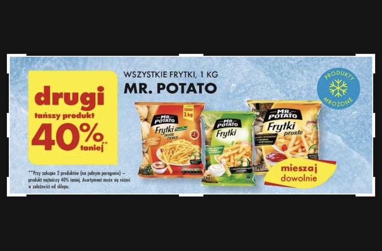 Frytki mrożone Mr. Potato 1 kg drugi tańszy produkt - 40%