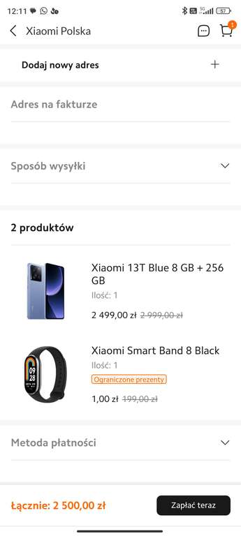 Smartfon Xiaomi 13T 8Gb/256Gb i w prezencie Xiaomi Smart Band 8 black