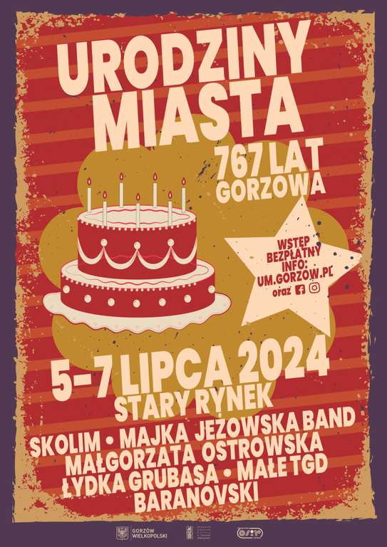 767 urodziny miasta Gorzowa >>> bezpłatne koncerty, m.in: Natalia Kukulska, Happysad, De Mono, Łydka Grubasa, Majka Jeżowska, Skolim i inni