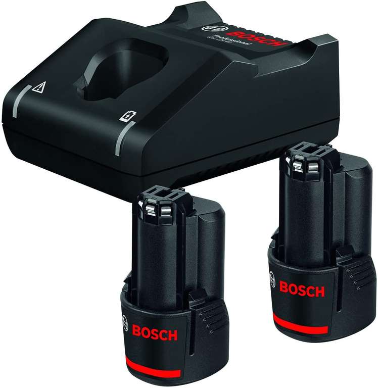 System profesjonalny 12 V firmy Bosch: zestaw akumulatorów (2 akumulatory 2,0 Ah + ładowarka GAL 12V-40 C132