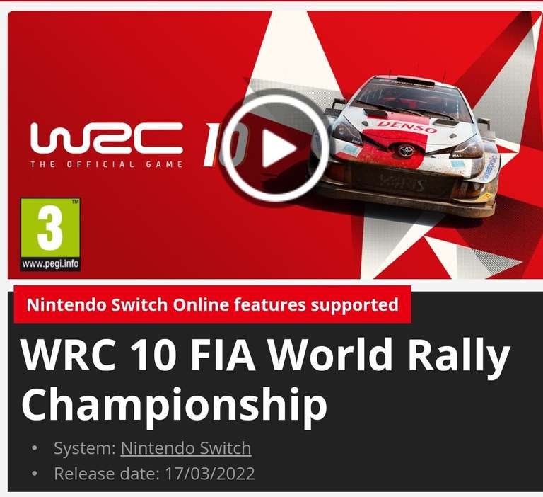 Gra WRC 10 FIA World Rally Championship Nintendo Switch