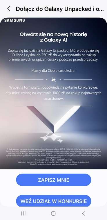 250 zł w Samsung za rejestrację na Galaxy Unpacked 10.07