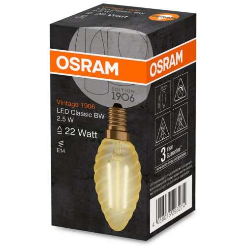 Żarówka LED OSRAM Vintage 1906LCBW22 2.5W E14 (a taśma LED ACTIVEJET AJE-Z300L3528WCI 5m za 19,99) odb.os.0zł