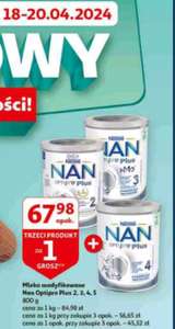 Nestle Nan optipro plus Mleko modyfikowane. Auchan. Przy zakupie trzech sztuk.