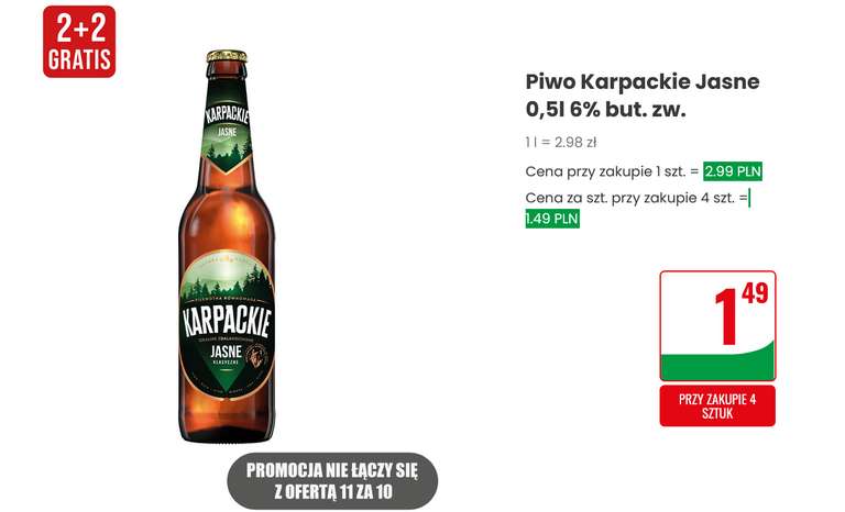 Piwo Karpackie Jasne 0,5 l 6% butelka cena przy zakupie 4 butelek @Dino