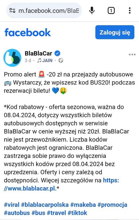 blablacar.pl -20zł na bilet autobusowy