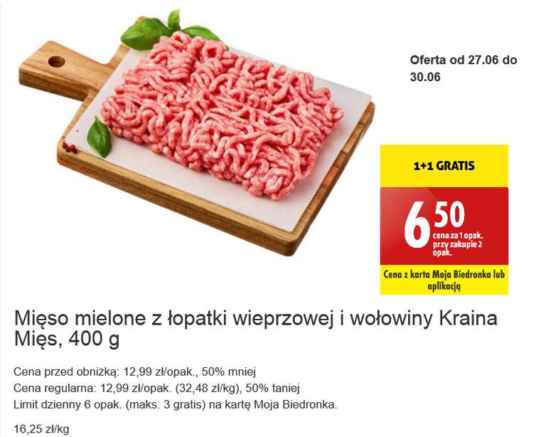 Mięso mielone z łopatki wieprzowej i wołowiny 400 g / opak. cena przy zakupie 2 opak. @Biedronka
