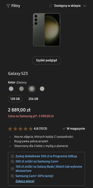 Smartfon Samsung Galaxy S23 8/128GB zielony (sklep Samsung dla edukacji)