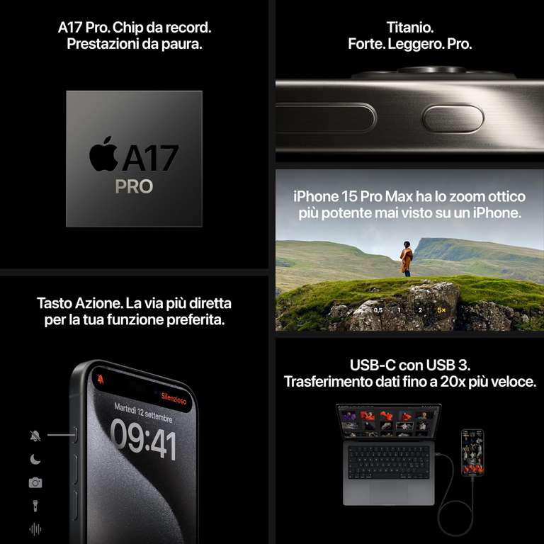Smartfon Apple iPhone 15 Pro (128 GB) - Czarny Tytan, Naturalny Tytan, Biały Tytan lub Niebieski Tytan [ 956,78 € + wysyłka 4,51 € ]