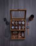 [Prime] Drewniane pudełko na zegarki z szufladą na akcesoria (drewno paulowni, pokrywa z szybą, wnętrze z aksamitu) @ Amazon Songmics