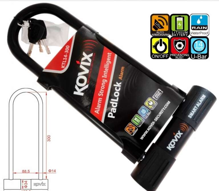 Kłódka U-Lock z alarmem KOVIX KTL14-300 czarna