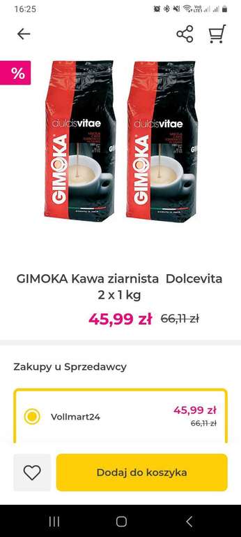 GIMOKA Kawa ziarnista Dolcevita 2 x 1 kg w aplikacji InPost Fresh