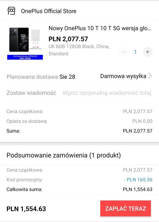 Smartfon OnePlus 10T 5g $366.48