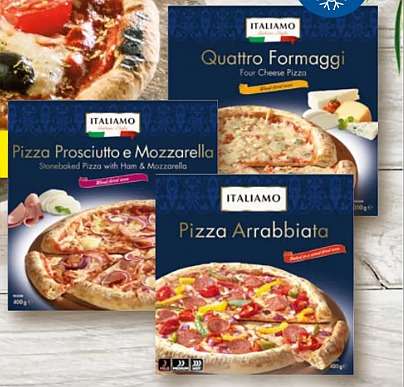 Pizza Italiamo (Arrabbiata,Quattro Formaggi i Prosciutto) 10.49 zł/pizzę przy zakupie 2 w Lidlu