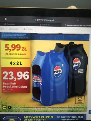 LIDL: Pepsi lub Pepsi Zero Cukru 4 x 2L