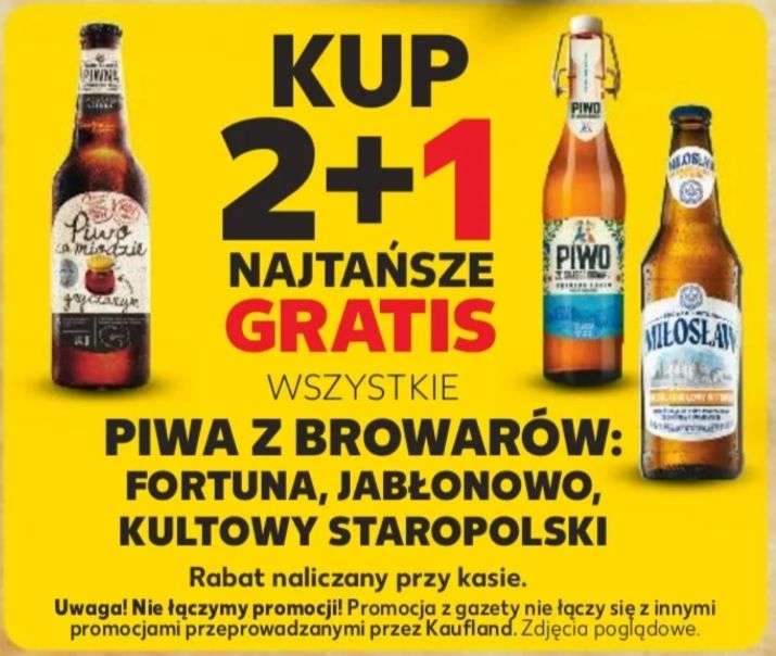 Piwa z Browarów Fortuna, Jabłonowo, Kultowy Staropolski | 2+1 najtańsze gratis | np.Miłosław 2,93 zł, Komes 4,66 zł | Kaufland |