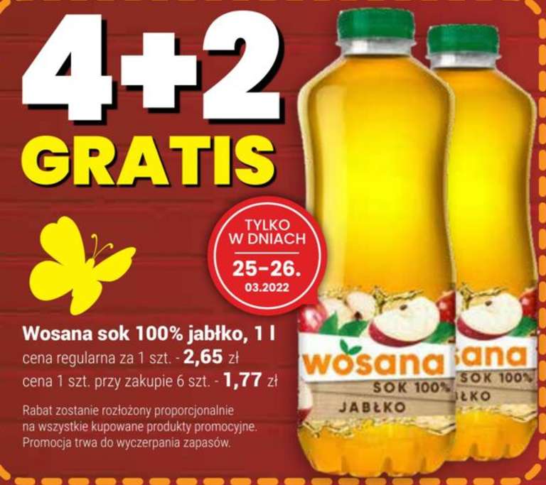 Sok jabłkowy Wosana cena 1 szt przy zakupie 6 szt @Twój Market
