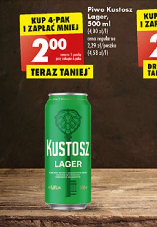 Piwo Kustosz lager 2zł Biedronka