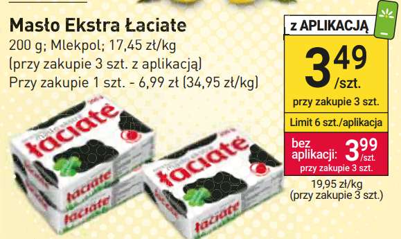 Masło ekstra Łaciate 200g cena kostki przy zakupie 3 (z aplikacją)@Stokrotka