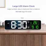 OQIMAX Cyfrowy budzik, zegar nocny 10,5” LED, lustrzany, temperatura, 5 poziomów jasności, podwójny alarm, 4 głośności, 40 dzwonków