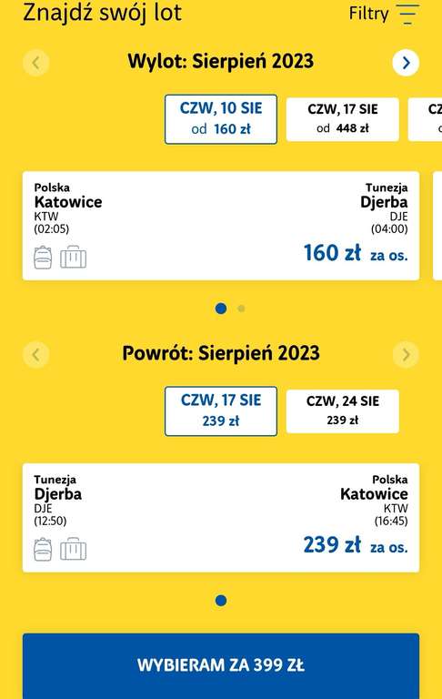 Katowice-Djerba, lot z bagażem rejestrowanym za 399zl