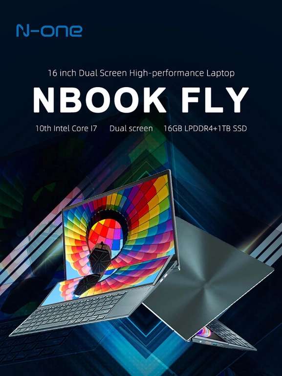 Laptop z podwójnym ekranem N-one NBook Fly (16"&14", i7-10870H, 16 GB, 1 TB, Win11 Pro) $678,24 / wysyłka z EU @ Geekbuying.com