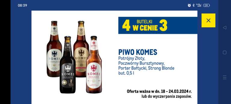 Piwo Komes Porter Bałtycki/Potrójny Złoty/Poczwórny Bursztynowy/Strong Blonde 4 w cenie 3 Marko ogólnopolska
