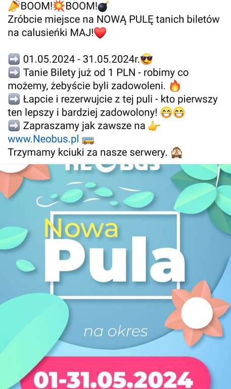 Neobus - bilety na przejazd autokarem za 2 zł (3 zł tam+powrót). Warszawa, Kielce, Kraków, Rzeszów, Wrocław i inne. Maj 2024r.