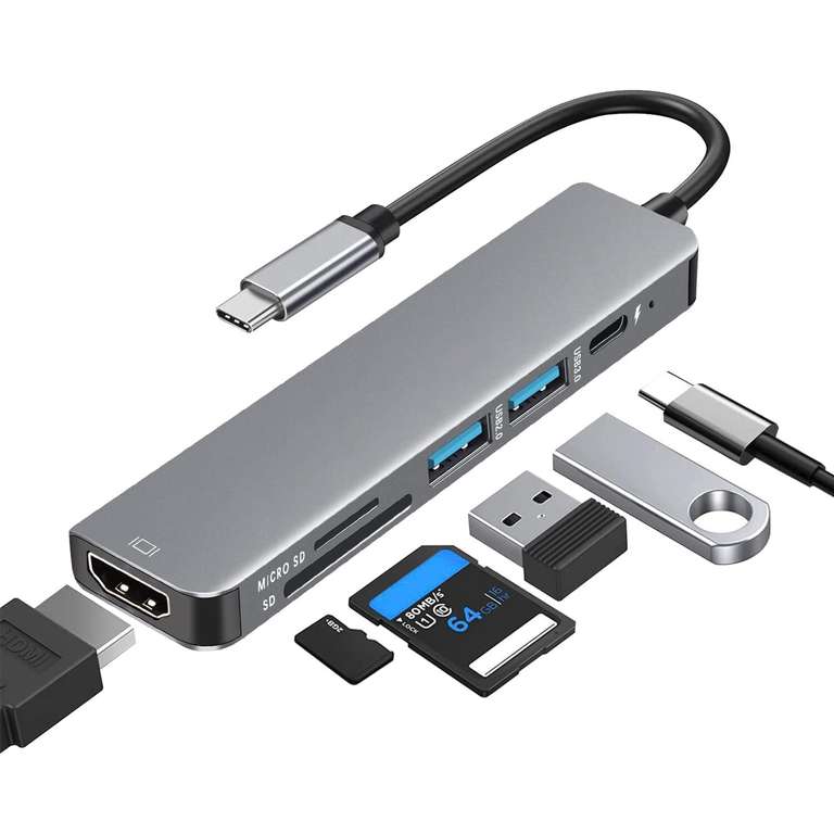 HUB USB-C Baakey 6-in-1 (HDMI 4K @30Hz / PD 100W / 2 x USB 3.0 / SD / TF) @ Banggood