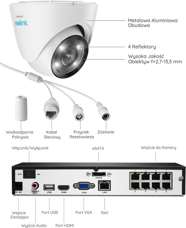 Zestaw do monitoringu Reolink RLK8-824D4-A (8 kanałów, 4 kamery PoE 8MP 4K, NVR 2TB) @ Amazon