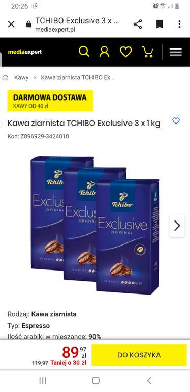 Kawa ziarnista TCHIBO Exclusive 3 x 1 kg