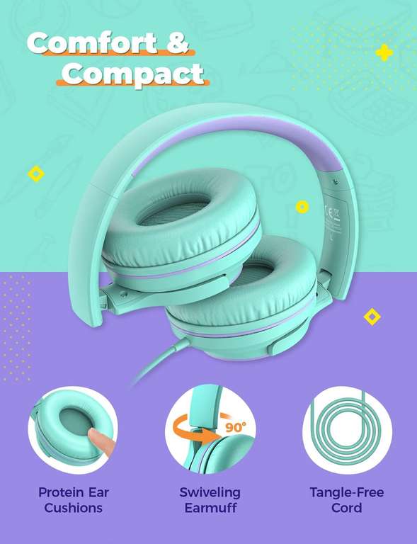 Dziecięce słuchawki iClever z mikrofonem [2 sztuki] – 94 dB Safe Volume Limited – przewodowe słuchawki dla dzieci z rozdzielaczem