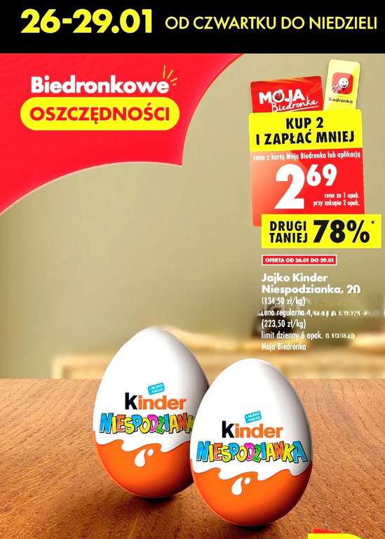 Jajko Kinder Niespodzianka - przy zakupie 2 z kartą Moja Biedronka