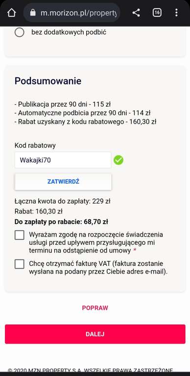 Zniżka 70% na ogłoszenia na morizon.pl