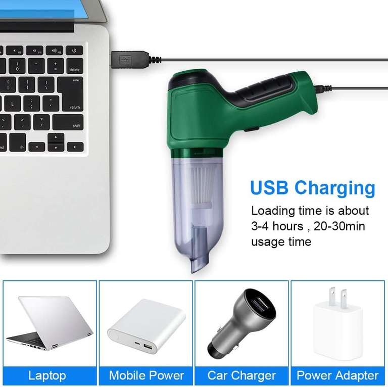 URAQT | Bezprzewodowy odkurzacz, dwuchawa, ręczny, mini, 3 w 1, mocny 9000Pa, szybkie ładowanie USB, (zielony)