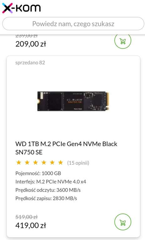 Dysk SSD X-KOM WD 1TB M.2 PCIe Gen4 NVMe Black SN750 SE