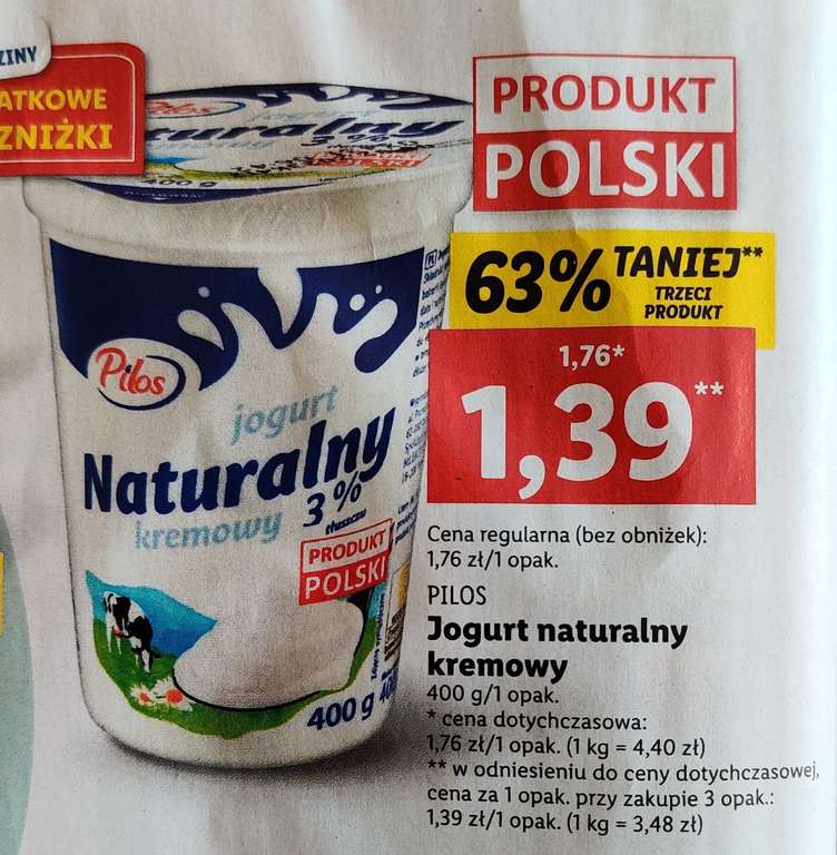 Jogurt naturalny, kremowy 400g PILOS. LIDL