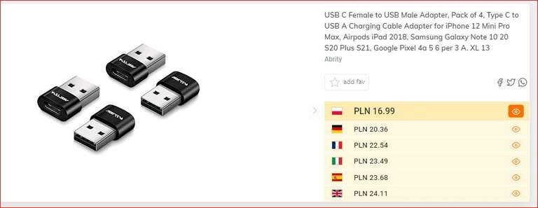 Adapter USB-C USB-A Abrity, 2-Pack lub 4pack za 16.99zł i inne taniej, dostawa z Prime 0zł