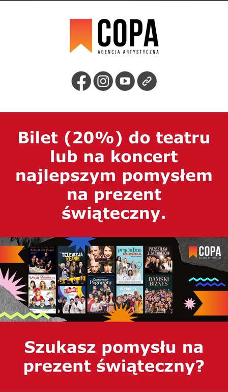 20% zniżki na spektakle organizowane przez copa.pl