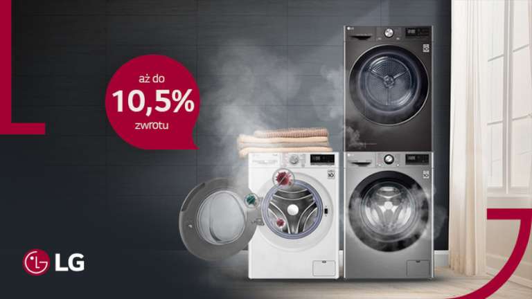 Kup pralkę / pralko-suszarkę z programami parowymi i odbierz od 8% do 10,5% zwrotu na konto @ LG
