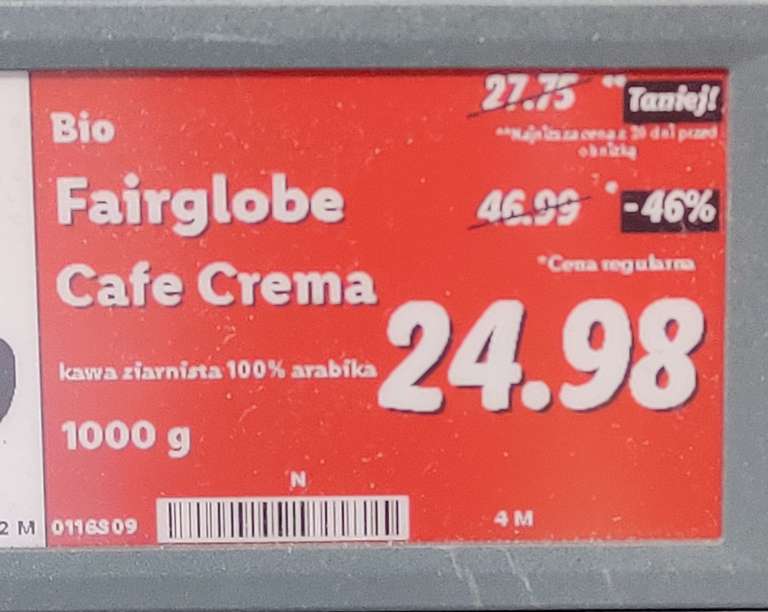 Kawa ziarnista Fairer Bio Caffe Crema 100% Arabica 1kg. LIDL