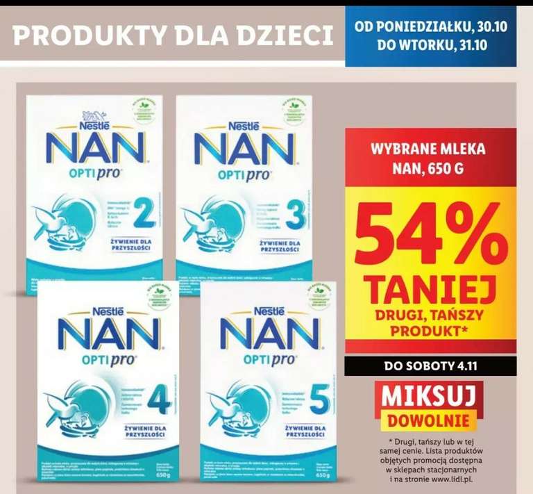 Lidl mleko modyfikowane Nan optipro drugie op 54% taniej